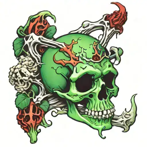 green bones with a red crimson flesh eating the bones tattoo design idea