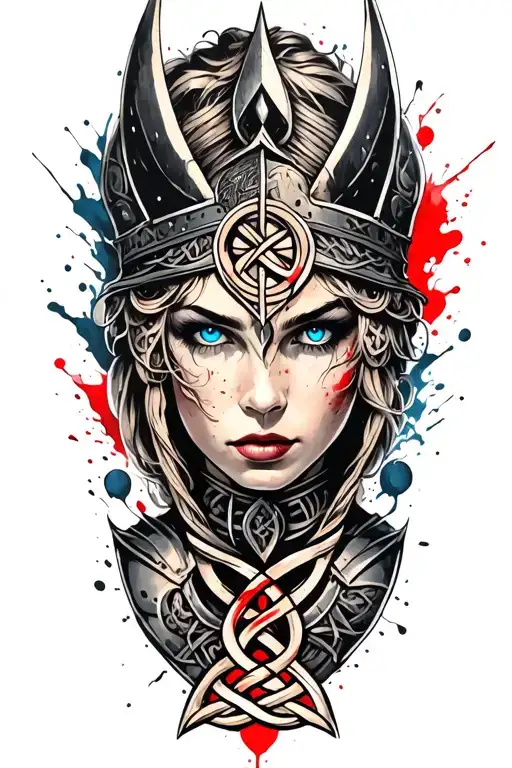 Valkyrie with blue eyes on armor tattoo design featuring Celtic trinity knot  tattoo design idea