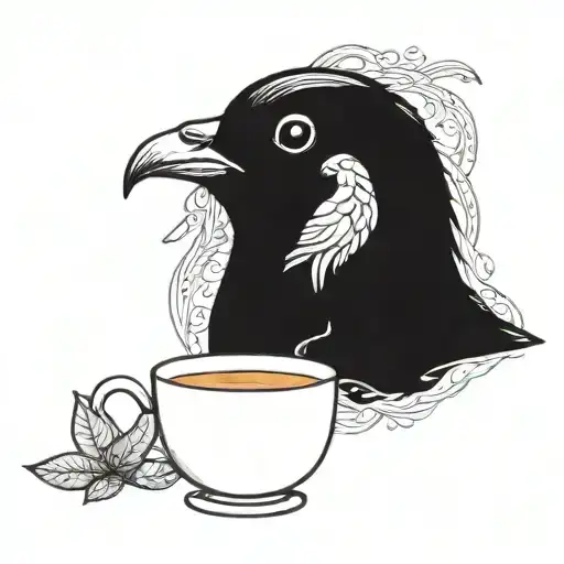 pigeon drinking black tea tattoo design idea