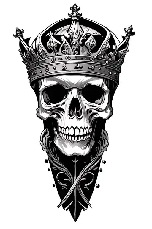 I want a full calf sleeve with skulls and with crowns tattoo design idea