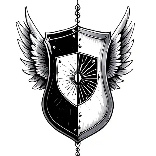 half a shield and half a wing attached tattoo design idea