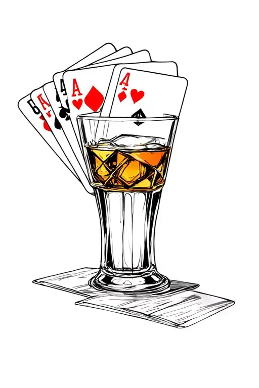 • Whiskey Glass + Cards a glass of whiskey, deck of cards, tattoo design idea