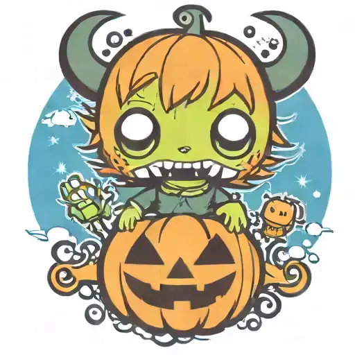 kawaii Halloween monster war tattoo design idea