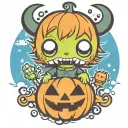 kawaii Halloween monster war tattoo design idea