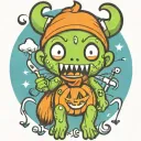 kawaii Halloween monster war tattoo design idea