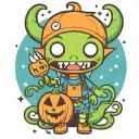 kawaii Halloween monster war tattoo design idea