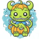kawaii Halloween monster war tattoo design idea