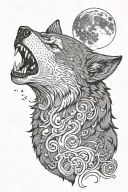 angry wolf howling at the moon tattoo design idea