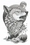 angry wolf howling at the moon tattoo design idea