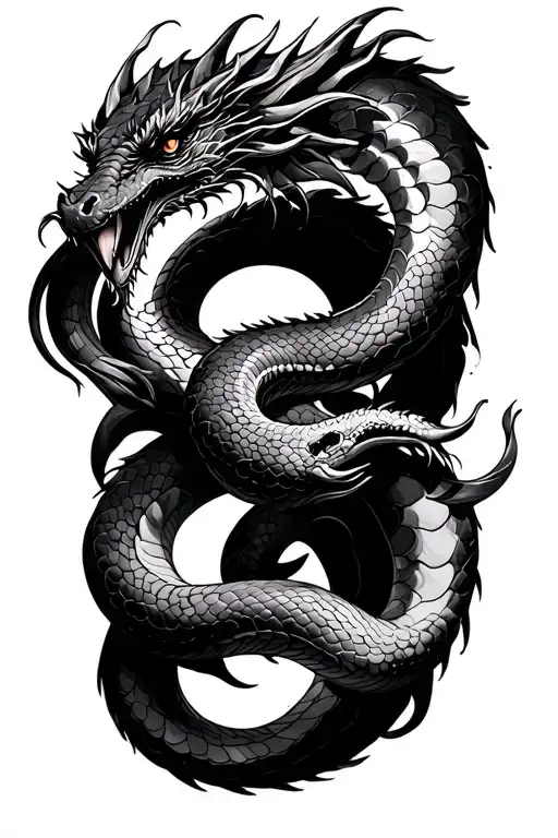 snake and dragon intertwined tattoo design idea