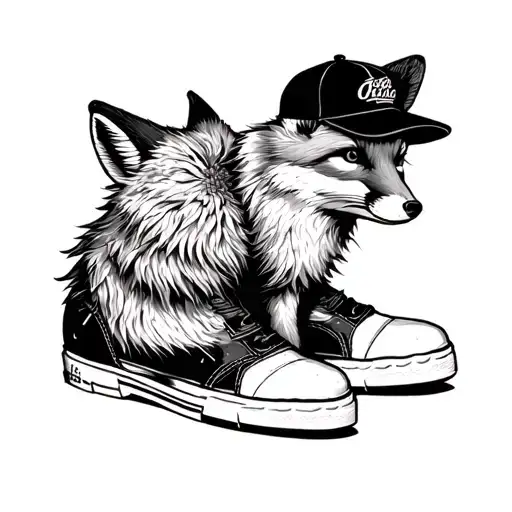 fox wearing a cap sitting in a shoe tattoo design idea
