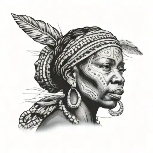 Liberia, krahn tribe lady portrait tattoo design idea