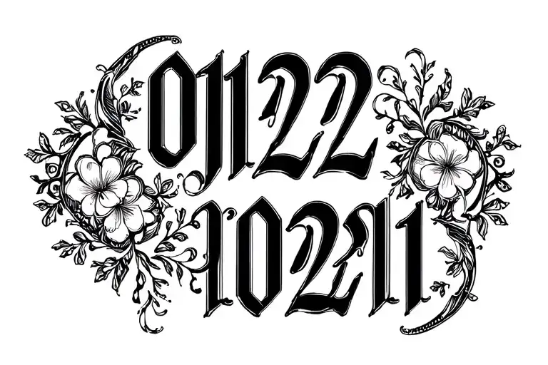 "0102 0201" yjr and cyx are connected through vine-shaped floral characters, and the letters are wrapped with fine curves to form an overall pattern. The tail of y and the head of j are transformed into a wavy pen with a semicircular arc, and the vertical pen of r is changed to a wavy shape. The opening of 0102 digital dark pattern c is designed as a heart shape, and the extremely thin lines of 0201 are contained. tattoo design idea