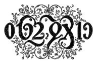 "0102 0201" yjr and cyx are connected through vine-shaped floral characters, and the letters are wrapped with fine curves to form an overall pattern. The tail of y and the head of j are transformed into a wavy pen with a semicircular arc, and the vertical pen of r is changed to a wavy shape. The opening of 0102 digital dark pattern c is designed as a heart shape, and the extremely thin lines of 0201 are contained. tattoo design idea