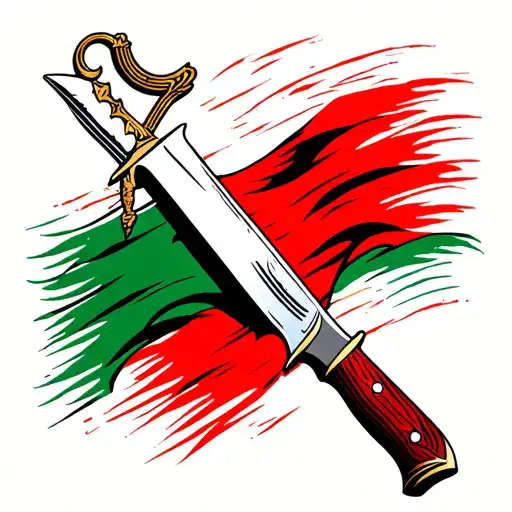 Oman flag knife tattoo design idea