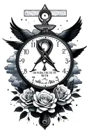  the name Ruth but I want the T replaced with an ankh. With clouds a clock turned to 10:13 with a rose and a dove tattoo design idea