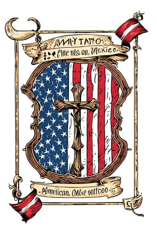 American flag, mexico flag cross surrounded tattoo design idea