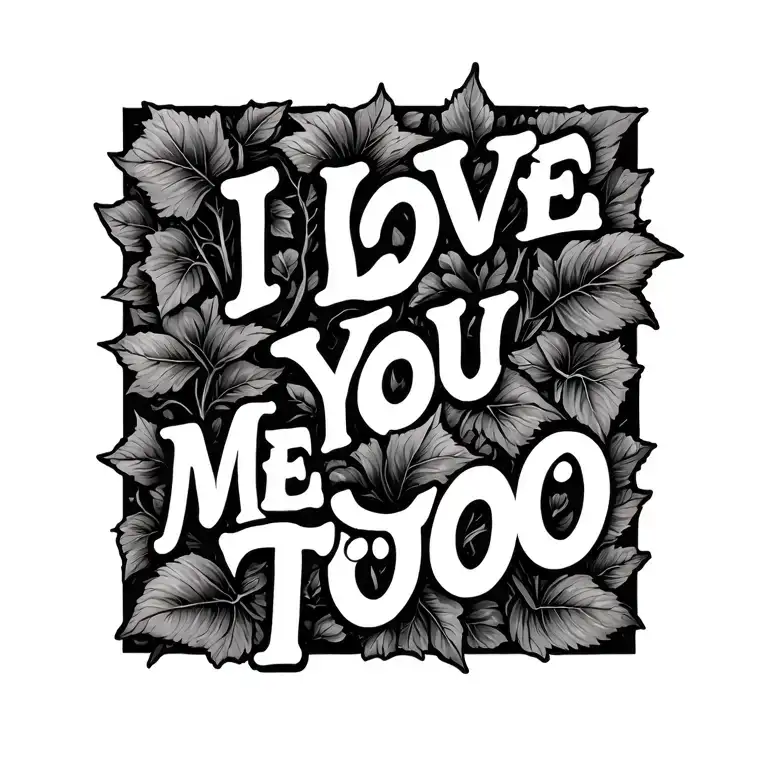 Words saying I Love You Me too with sweet potato vines tattoo design idea