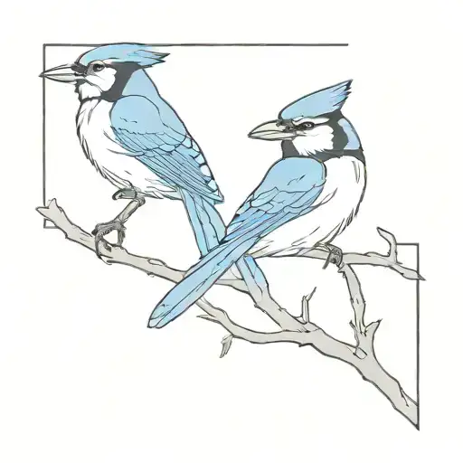 two blue jay birds. one seems to be folllowing the other while flying. tattoo design idea
