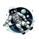 astronaut floating in space with death star tattoo design idea
