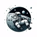astronaut floating in space with death star tattoo design idea