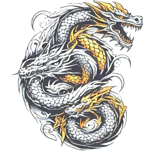 3 dragons, one purple, one orange, and one gray and black tattoo design idea