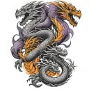 3 dragons, one purple, one orange, and one gray and black tattoo design idea