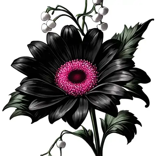 pink daisy and lily of the valley tattoo design idea