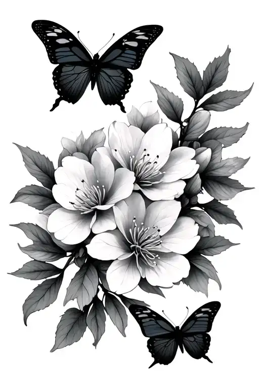 cherry blossom with butterflies  tattoo design idea
