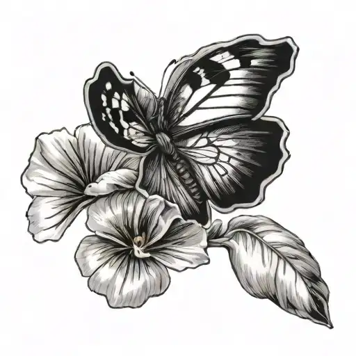 butterfly landing on a pansy tattoo design idea