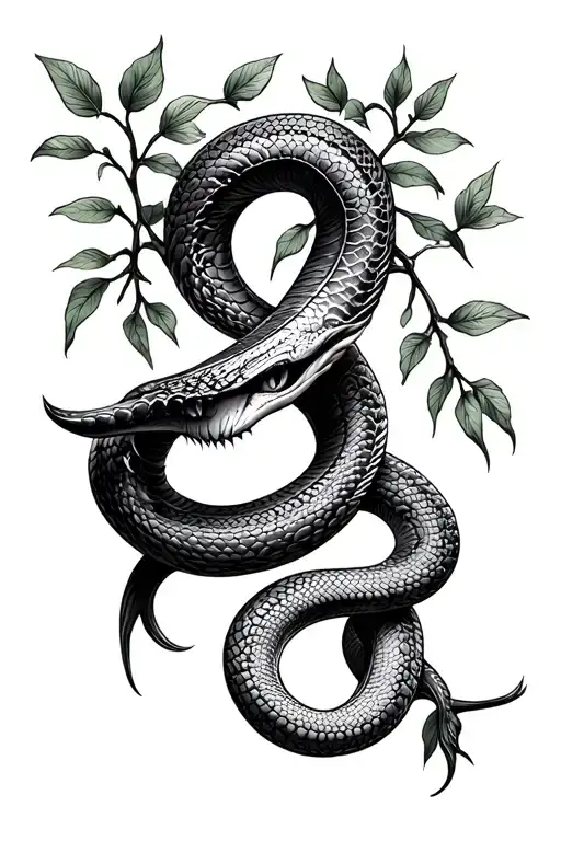 plant vines and one snake slithering tattoo design idea