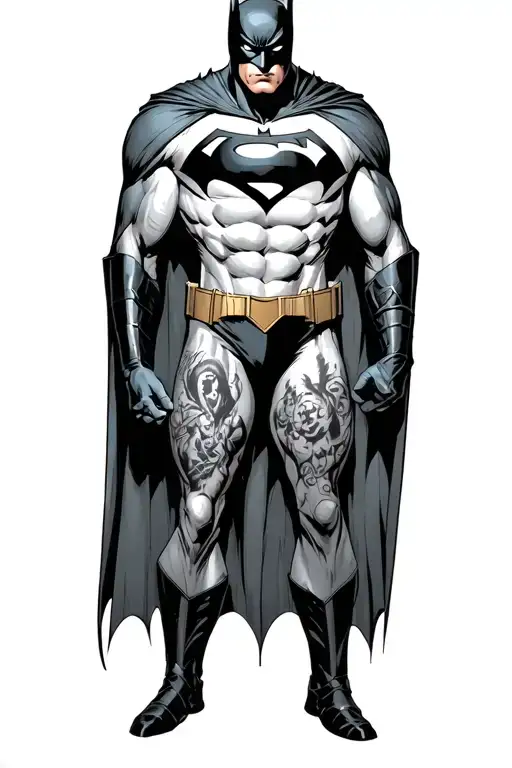 mean Batman who open costume with Superman logo on chest tattoo design idea