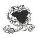 cartoon style Miata 1980 with pop up heart lights tattoo design idea