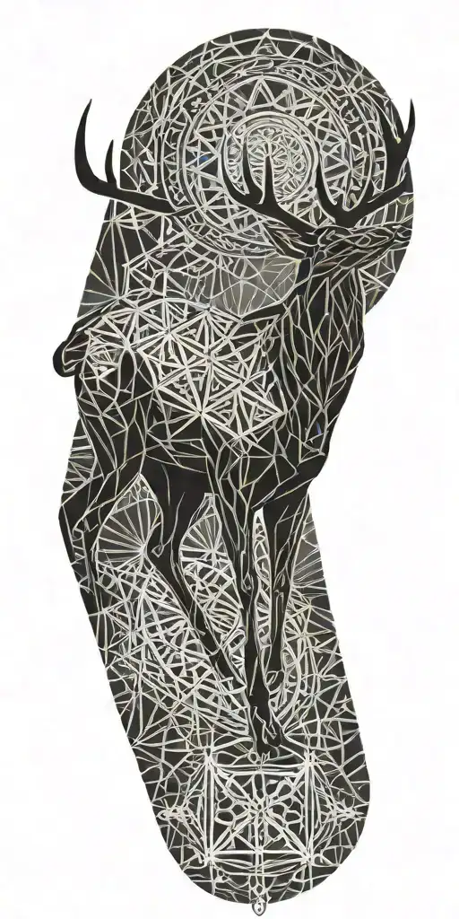 rising sun and deer tattoo design idea