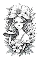 alice in wonderland sexy flowers and mushrooms tattoo design idea