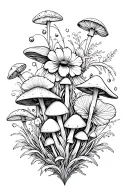 alice in wonderland sexy flowers and mushrooms tattoo design idea