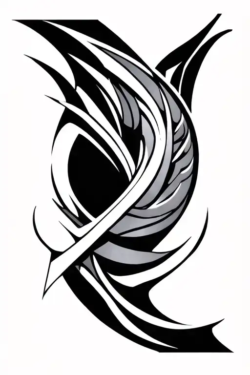tribal geometric upper thigh tattoo that focuses on long bold curvy lines tattoo design idea