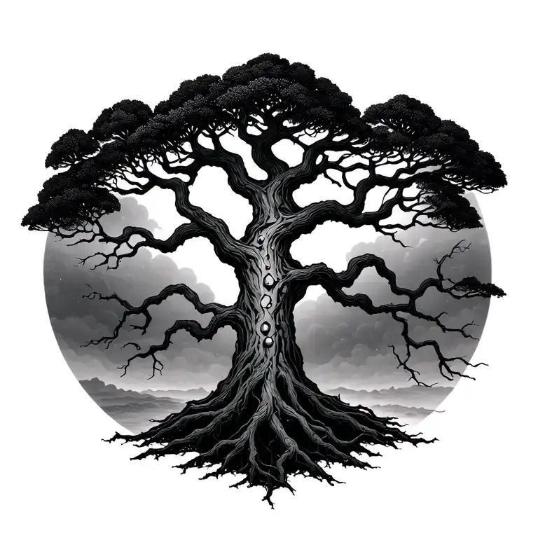Unified Concept1. Central Tree    * A slender, fine-line trunk running down your spine, branching out across the shoul tattoo design idea