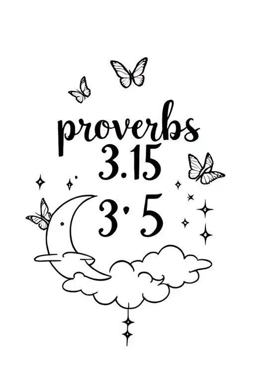 "proverbs 3:15" sun, moon, clouds, sparkles, mini butterflies tattoo design idea