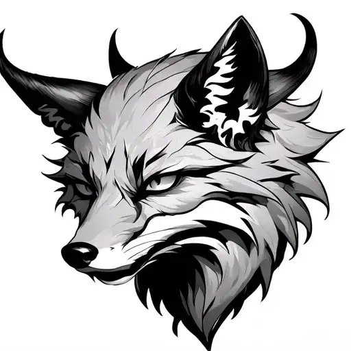 Demon Fox with Devil Horns  tattoo design idea