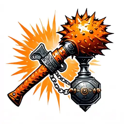 spiky orange as a ball chain mace weapon  tattoo design idea