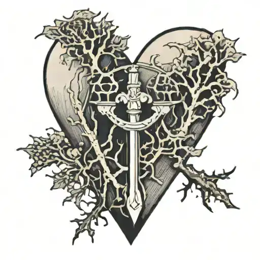 The Three of Swords tarot heart made of cracked coral tattoo design idea