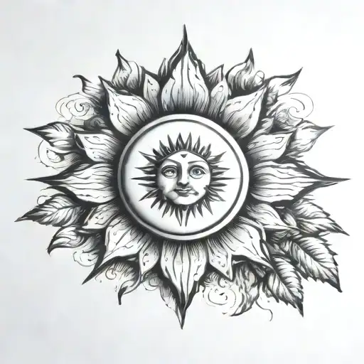Create an image create Italian origin tattoo with the meaning of the sun and acute silence. make it dainty in monochrome tattoo design idea