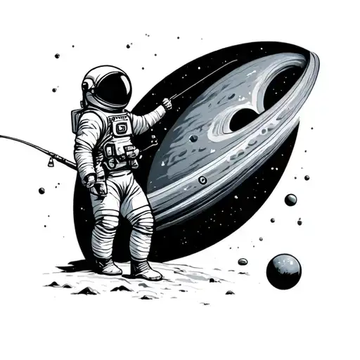 a astronaut standing on a planet fishing for starts  tattoo design idea