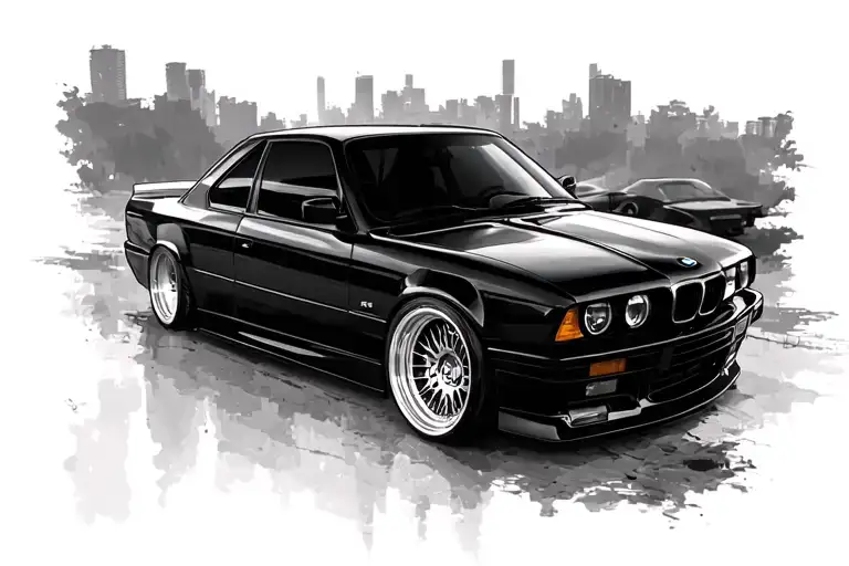 Black BMW e36 compact tattoo tattoo design idea