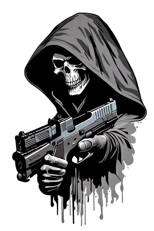 hooded reaper with glock 19 tattoo design idea