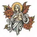 Virgin Mary angle under with saint judas tadeo tattoo design idea