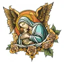 Virgin Mary angle under with saint judas tadeo tattoo design idea