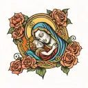 Virgin Mary angle under with saint judas tadeo tattoo design idea