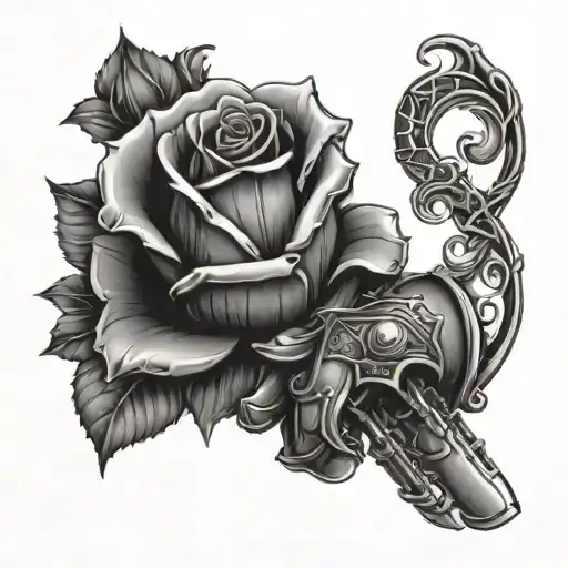 draw me a tattoo of a knight's glove holding a rose with fingers in realistic style tattoo design idea